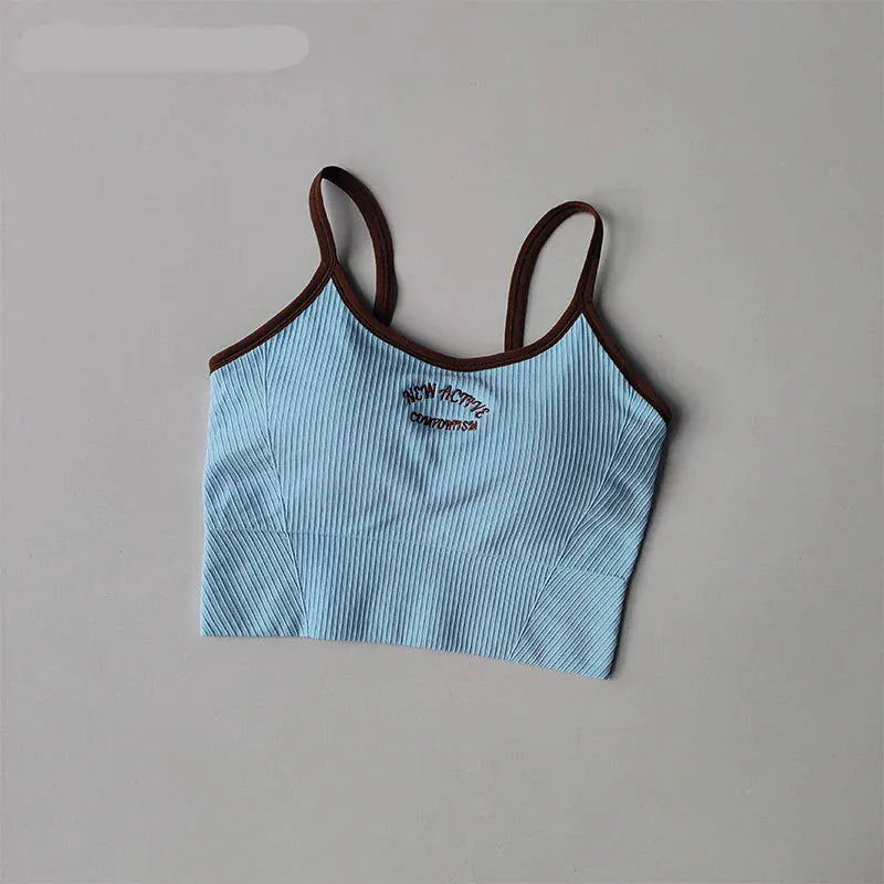 LightBlue / S Color Blocking Sports Bra for Women / Fixed Cup Fitness Bra / Gym Bra