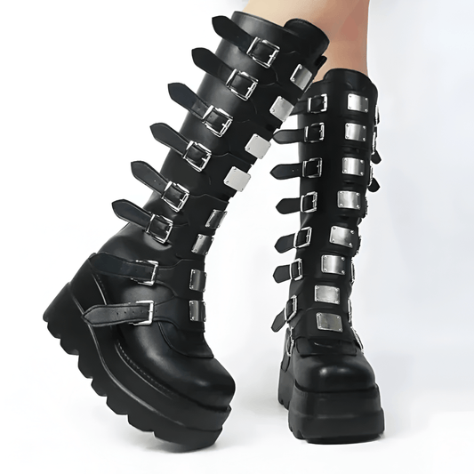 Long Boots Gothic style with Platform / Knee High Vegan Leather