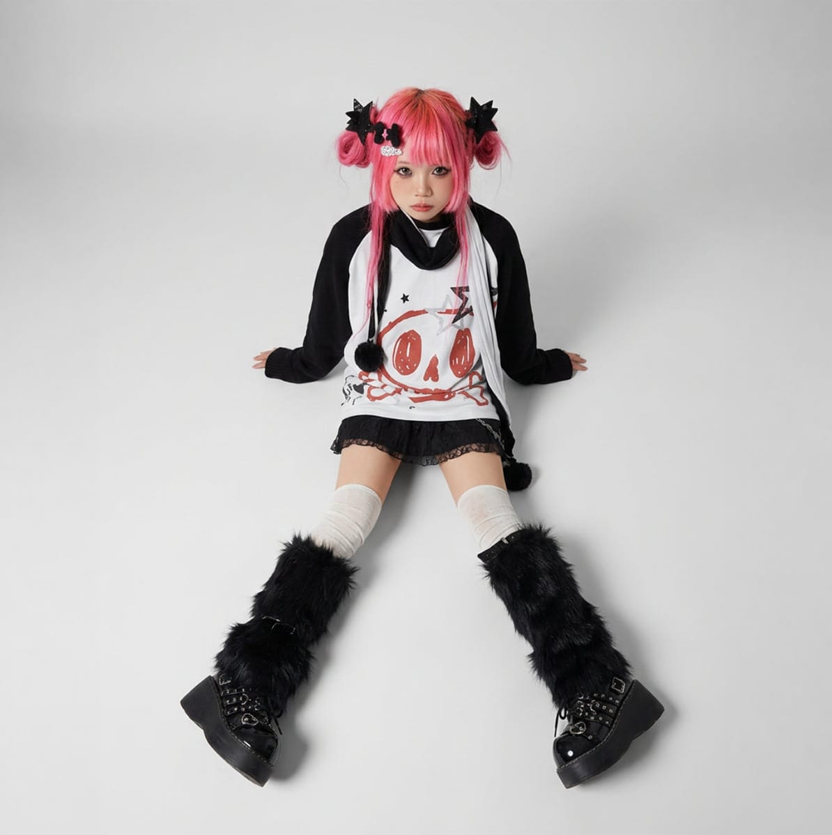 Long Sleeve Faux Two Piece Harajuku Rock Emo Top