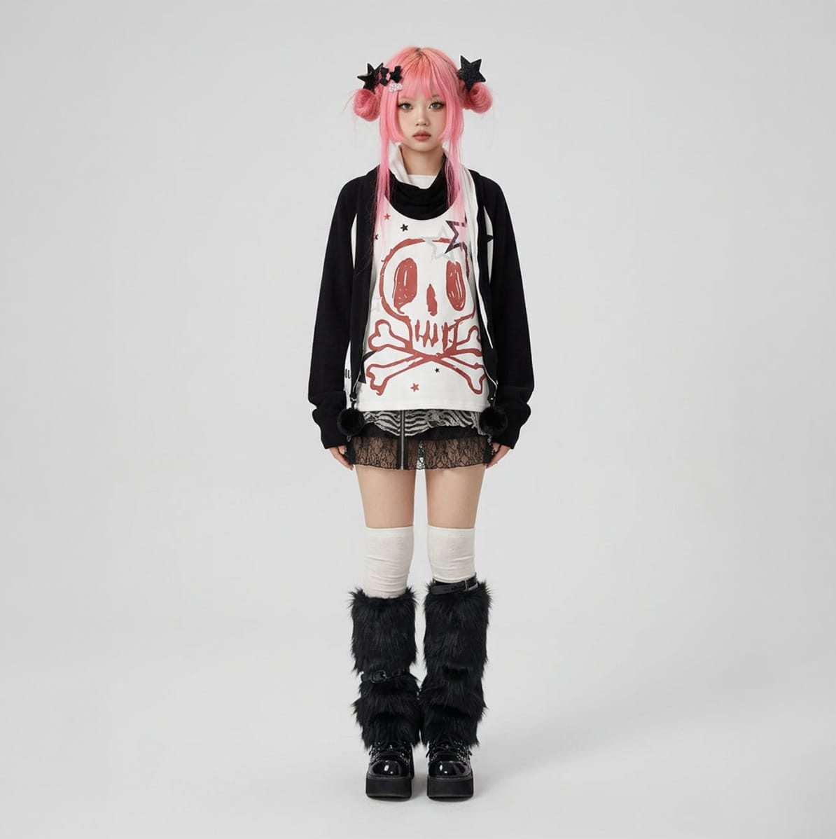 Long Sleeve Faux Two Piece Harajuku Rock Emo Top