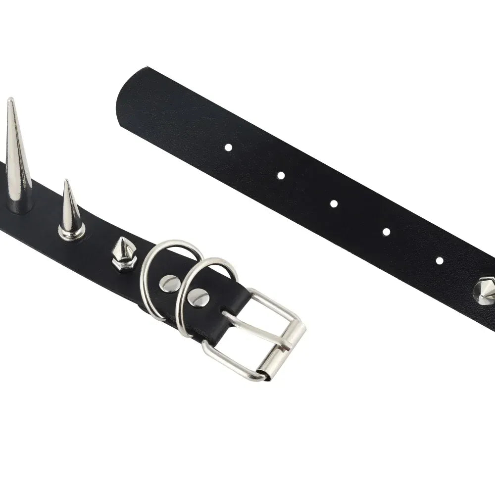 Long Spike Choker Punk Faux Leather Collar For Women & Men / Goth Necklace Accessories