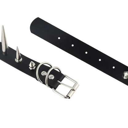 Long Spike Choker Punk Faux Leather Collar For Women & Men / Goth Necklace Accessories