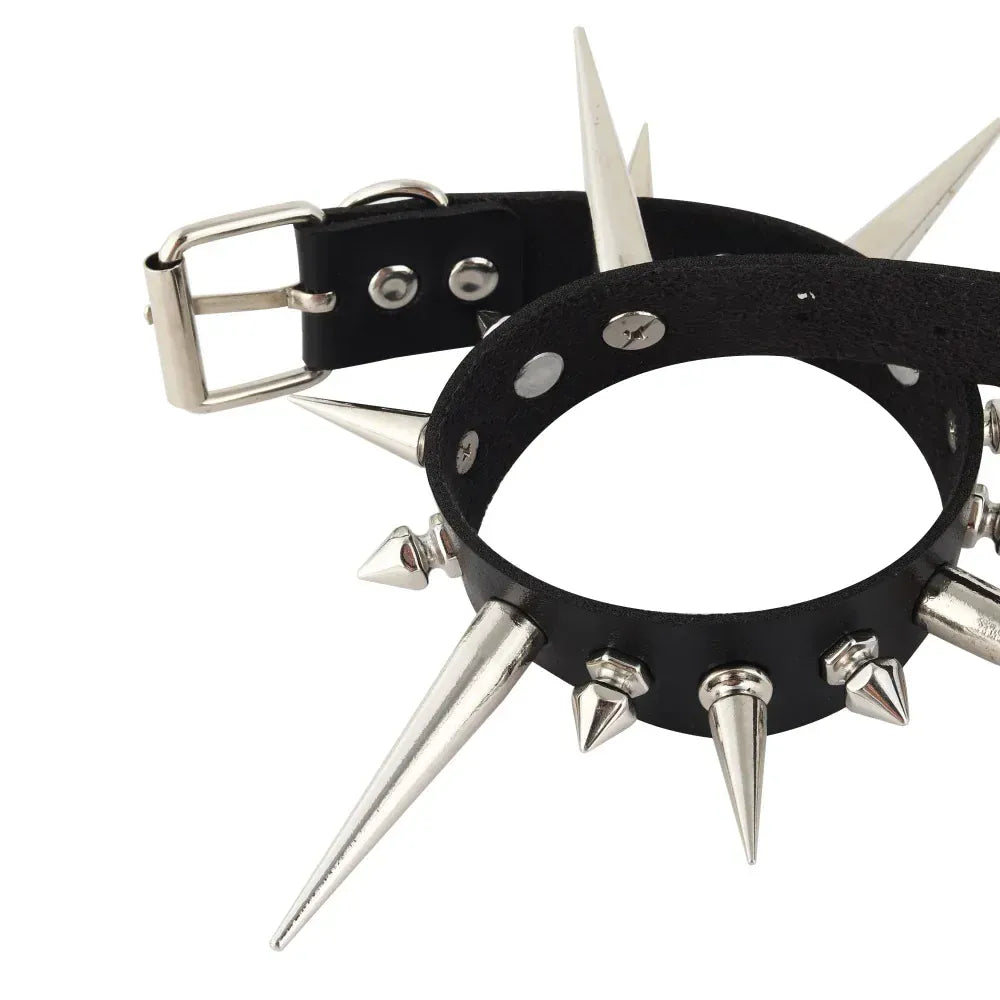 Long Spike Choker Punk Faux Leather Collar For Women & Men / Goth Necklace Accessories