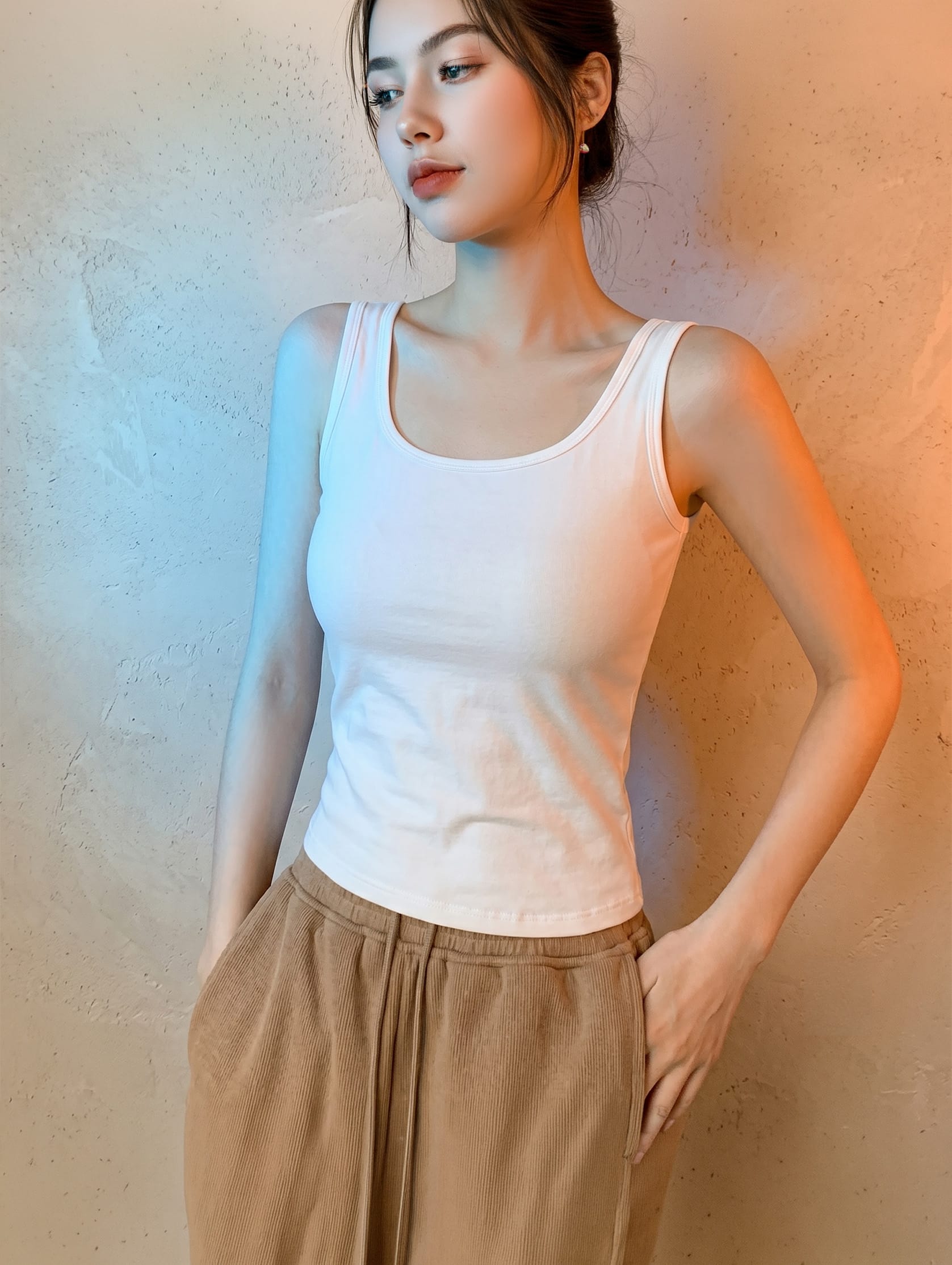 Loungewear Ribbed Layered Tank / S Encore Ribbed V-Neck Combo W/ Wide-Leg Set