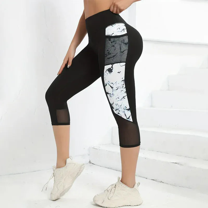 Marble Print Sports Leggings With Pockets (Victorious AetherFrame)