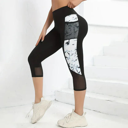 Marble Print Sports Leggings With Pockets (Victorious AetherFrame)