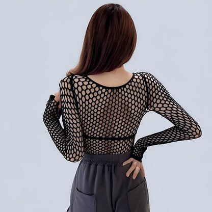 Mesh Long Sleeve Fishnets Top Gothic