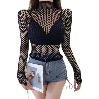Mesh Long Sleeve Fishnets Top Gothic