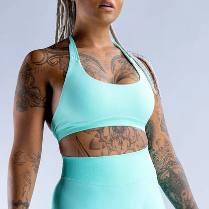 Mint Green / XS Impact Sports Bra / Women Seamless Neck Strap Yoga Bra /With Padding