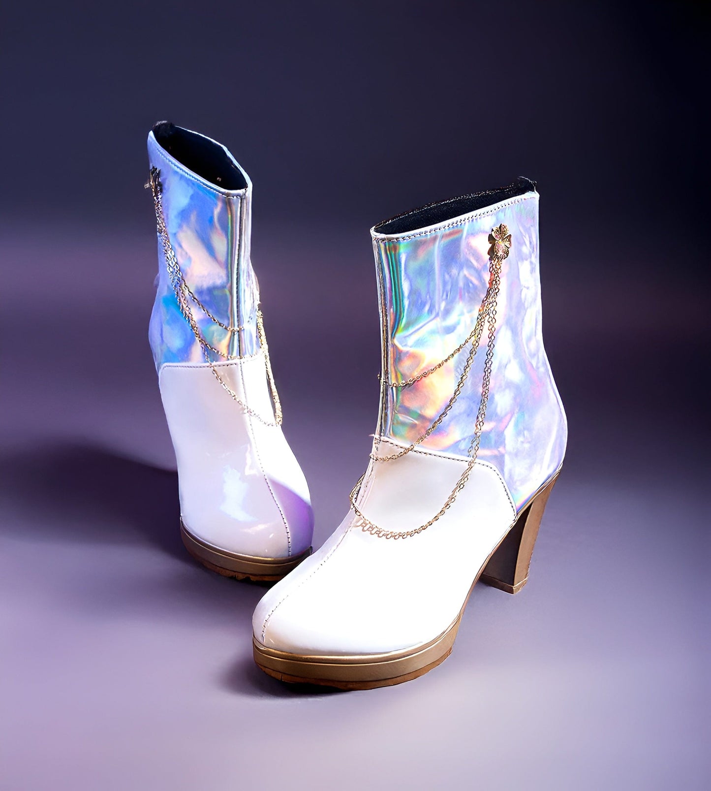 Miraa White Laser / EU 34 Mira Kpop Demon Hunters Cosplay Shoes / White Glossy, Vegan Leather