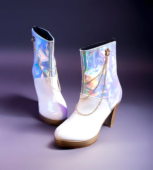 Miraa White Laser / EU 34 Mira Kpop Demon Hunters Cosplay Shoes / White Glossy, Vegan Leather