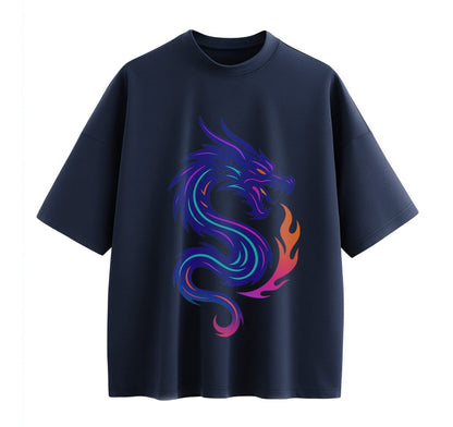 Navy Blue / XS Dragon Symbol Anime Oversize T-Shirt