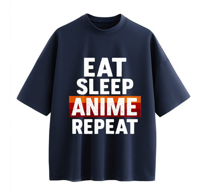 Navy Blue / XS Eat Sleep Anime Repeat 1 Oversize T-Shirt