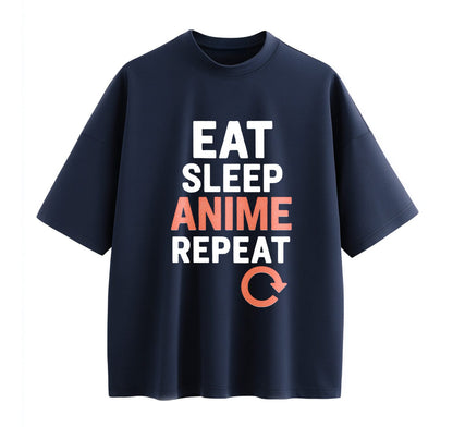 Navy Blue / XS Eat Sleep Anime Repeat 2 Oversize T-Shirt