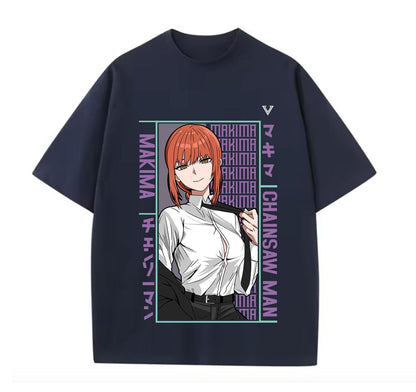 Navy Blue / XS Makima (Chainsaw Man) Anime Oversize T-Shirt