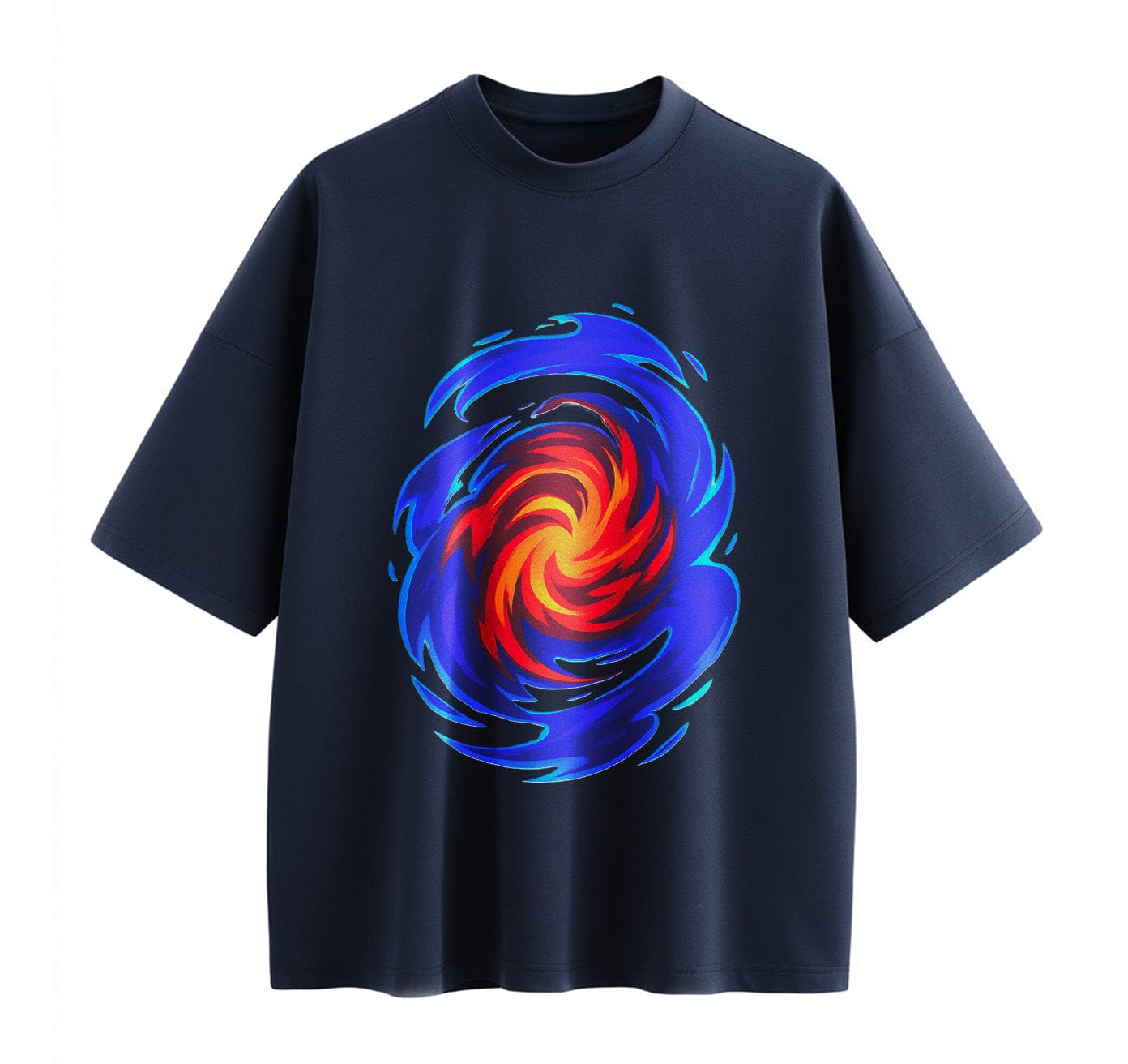 Navy Blue / XS Swirling Energy Flames Anime Oversize T-Shirt