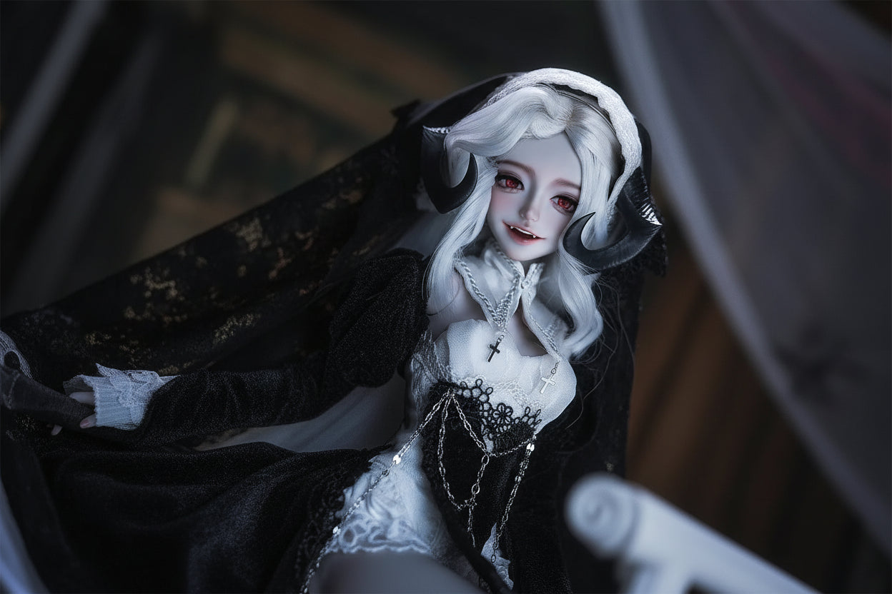Normal Skin NudeDoll BJD Doll 1/4 Cassandra Fullset C Bariy Big Chest Body Demon Goat Horn Nun Satanic Evil Theme Resin Figure Shugafairy