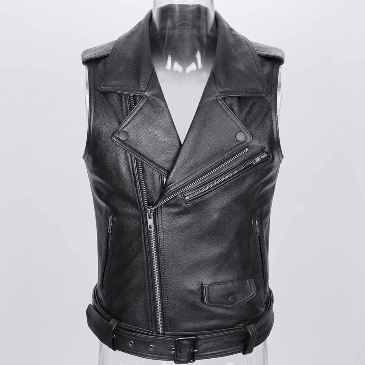 Oblique Zipper Motorcycle Leather Vest