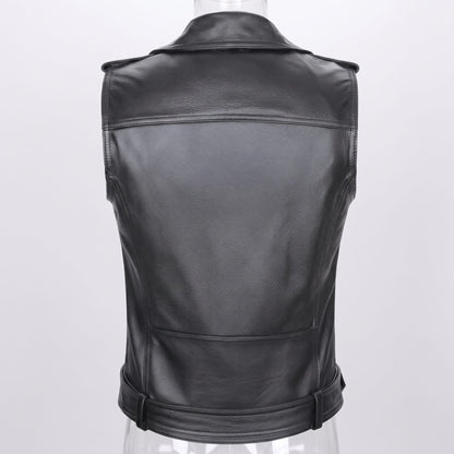 Oblique Zipper Motorcycle Leather Vest