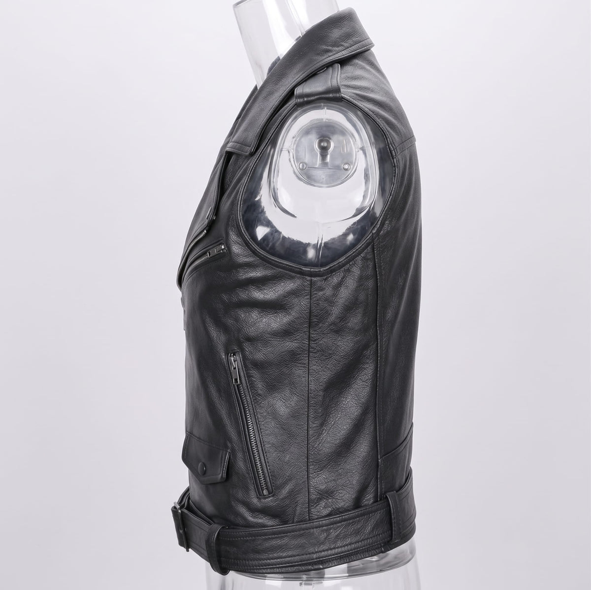 Oblique Zipper Motorcycle Leather Vest