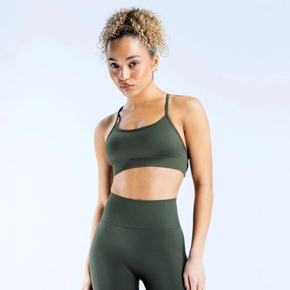 Olive green / XS Dynamic Backless Sports Bra / High Impact Fitness / Gym Bra