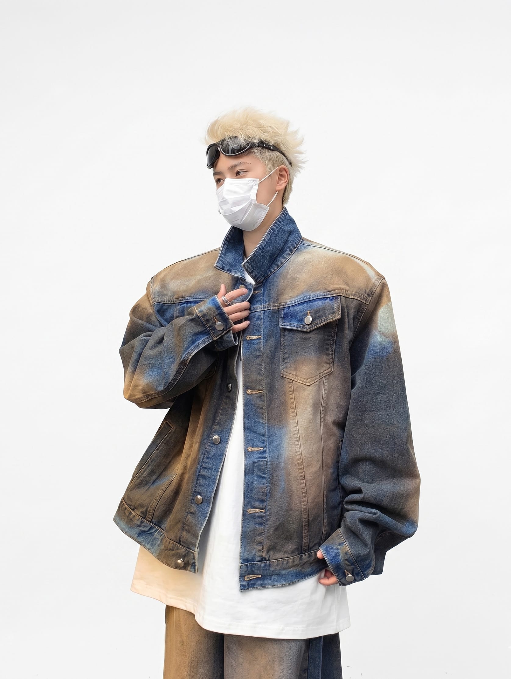 Only Blue Coat / M K-Grunge Oversized Distressed Denim Jacket & Pants
