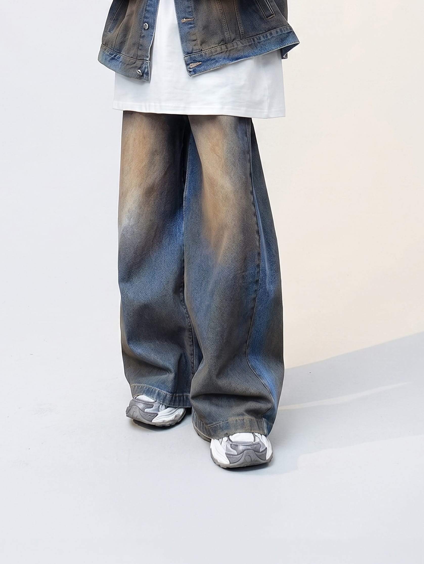Only Blue Pants / L K-Grunge Oversized Distressed Denim Jacket & Pants