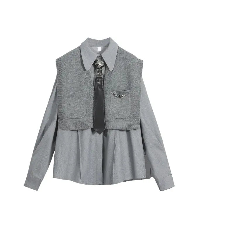 Only Top / 3XL(72.5-80Kg) Women's 2025 Spring New Chic Long Sleeved Shirt+Vest+Casual Pants Three Piece Korean Elegant Casual Matching Set Female Suit