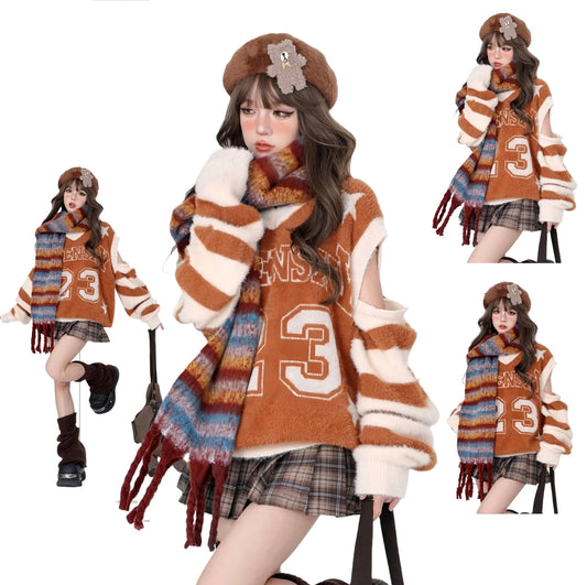 Orange / S Kpop Idol Sweater Long Sleeved