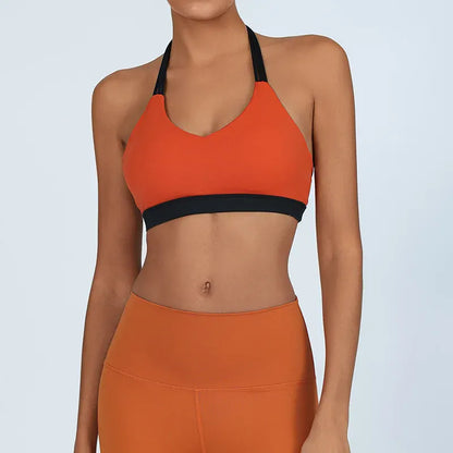 Orange / S Thin Shoulder Strap High Elastic Breathable Contrast Bra (Victorious AthleteOS)