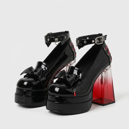 Original Ladies Elegant Paltform Pump Shoes High Heels Round Head Thick Heel Rivets Waterproof Table Women's Leather Shoes