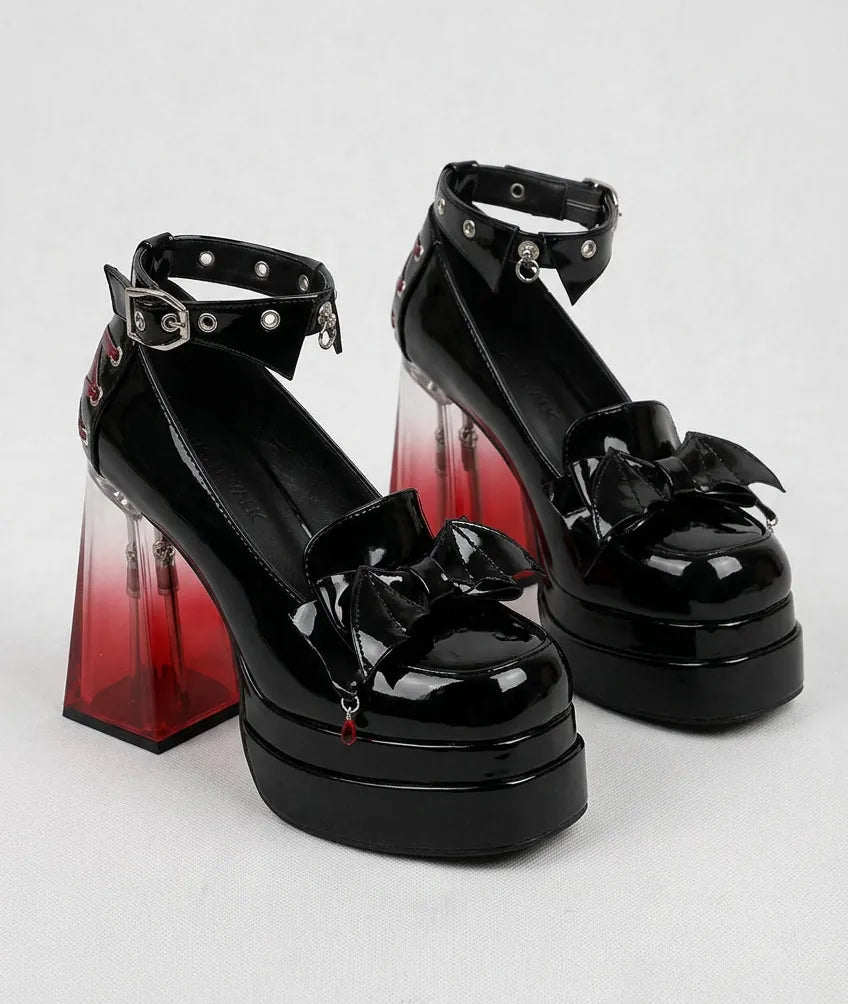 Original Ladies Elegant Paltform Pump Shoes High Heels Round Head Thick Heel Rivets Waterproof Table Women's Leather Shoes