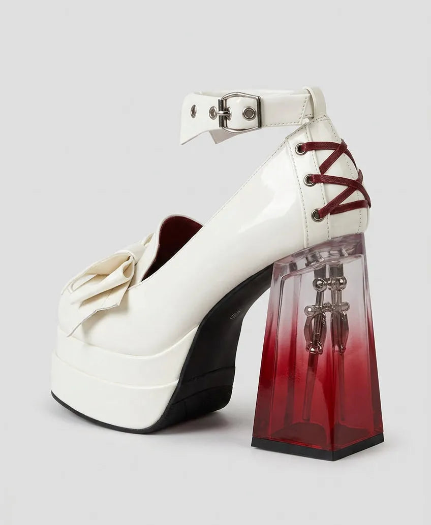 Original Ladies Elegant Paltform Pump Shoes High Heels Round Head Thick Heel Rivets Waterproof Table Women's Leather Shoes