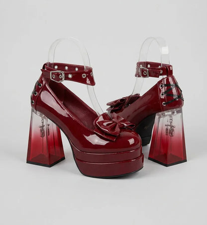 Original Ladies Elegant Paltform Pump Shoes High Heels Round Head Thick Heel Rivets Waterproof Table Women's Leather Shoes