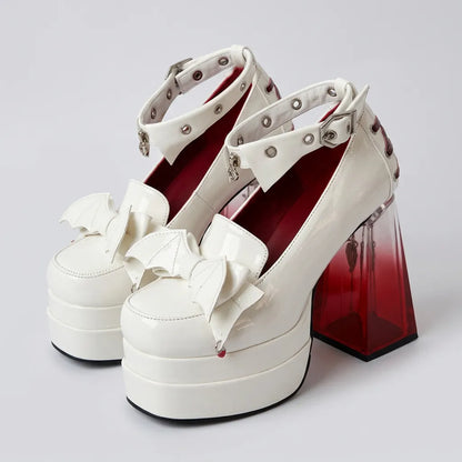 Original Ladies Elegant Paltform Pump Shoes High Heels Round Head Thick Heel Rivets Waterproof Table Women's Leather Shoes