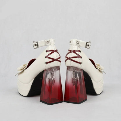 Original Ladies Elegant Paltform Pump Shoes High Heels Round Head Thick Heel Rivets Waterproof Table Women's Leather Shoes