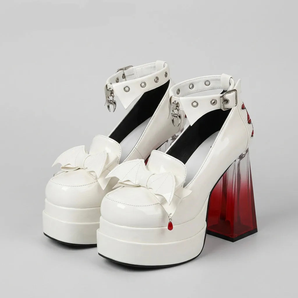 Original Ladies Elegant Paltform Pump Shoes High Heels Round Head Thick Heel Rivets Waterproof Table Women's Leather Shoes