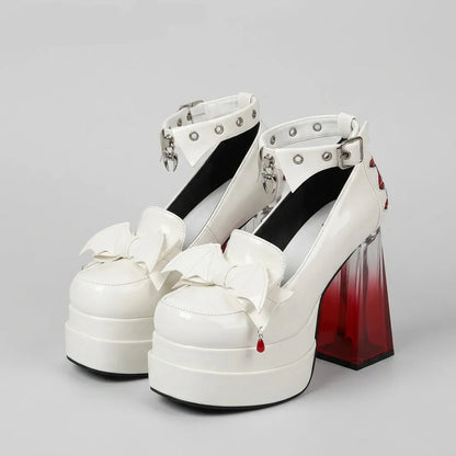 Original Ladies Elegant Paltform Pump Shoes High Heels Round Head Thick Heel Rivets Waterproof Table Women's Leather Shoes