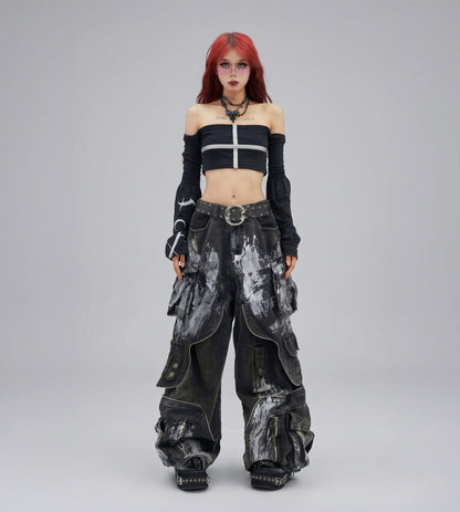 Oversized Retro Pocket Folding Jeans