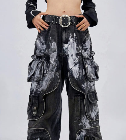 Oversized Retro Pocket Folding Jeans