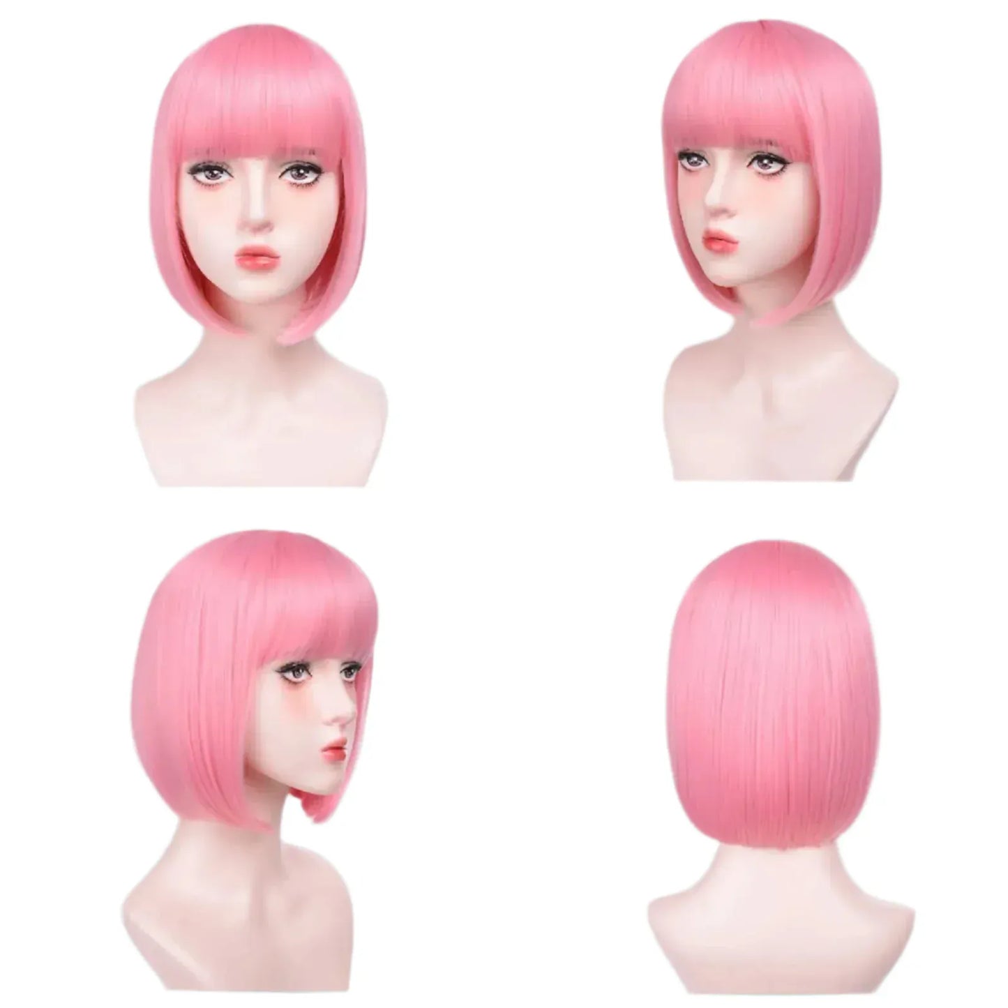 Pink Bob Synthetic wig /Short straight hair with bangs/ Multi-colored Cosplay Wig/ high temperature silk wig