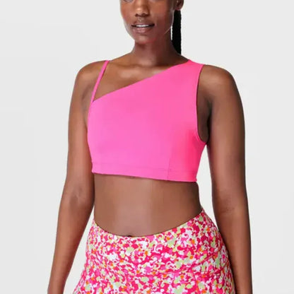 Pink / L Women's Asymmetric Shoulder Straps Yoga Bra (Victorious SyncWear)