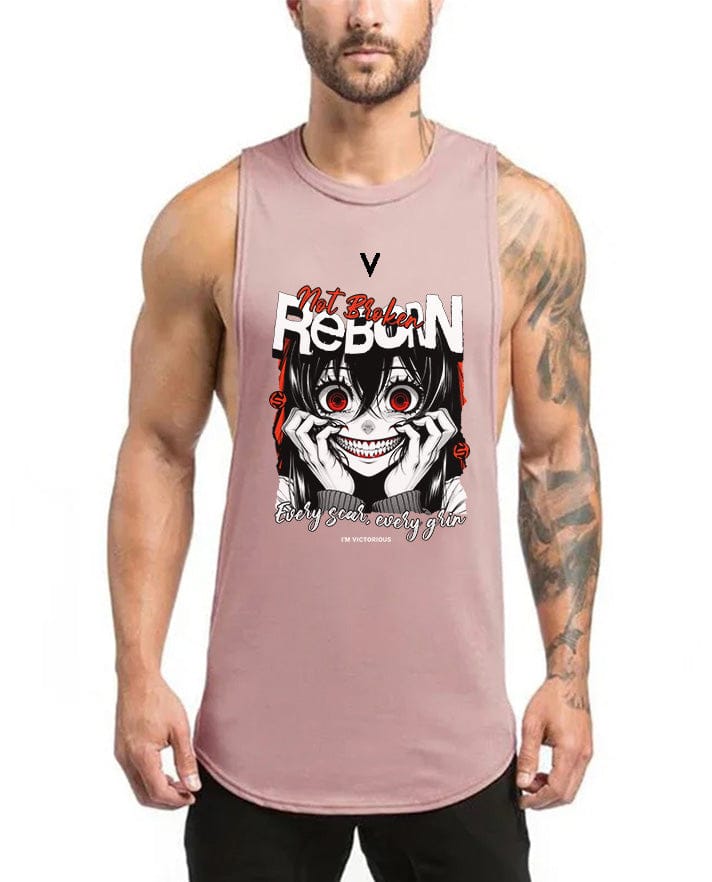 Pink / M Reborn V High Neck Tank Top - Gym Fitness Streetwear Tank Top