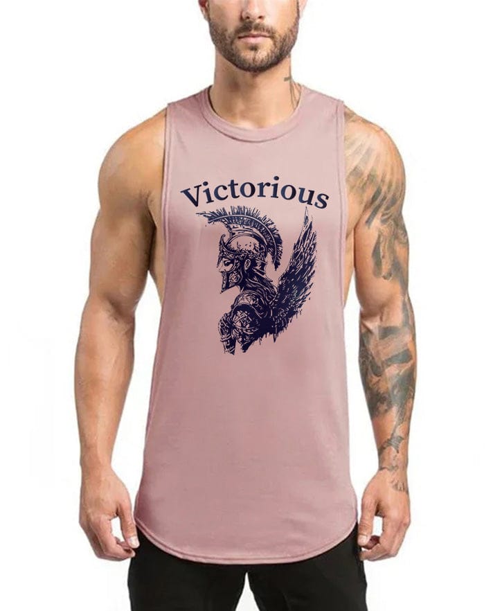 Pink / M Victorious Valkyrie's Battle (Men Gym Tank-Top)