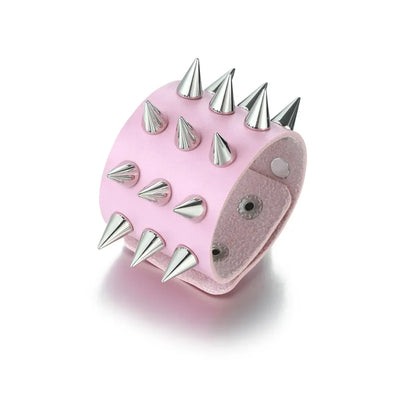 pink Punk Studded Leather Bracelets Spiked Cuffs Black Wristband Men Women Goth Jewelry Gothic  Emo  Accessories