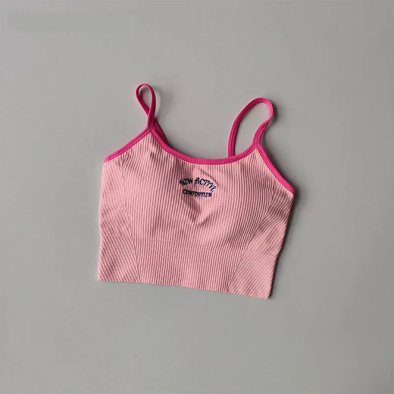 Pink / S Color Blocking Sports Bra for Women / Fixed Cup Fitness Bra / Gym Bra