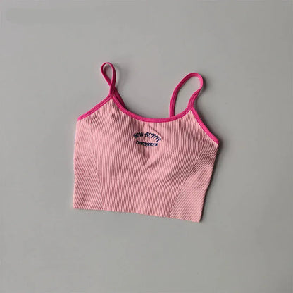 Pink / S Color Blocking Sports Bra for Women / Fixed Cup Fitness Bra / Gym Bra