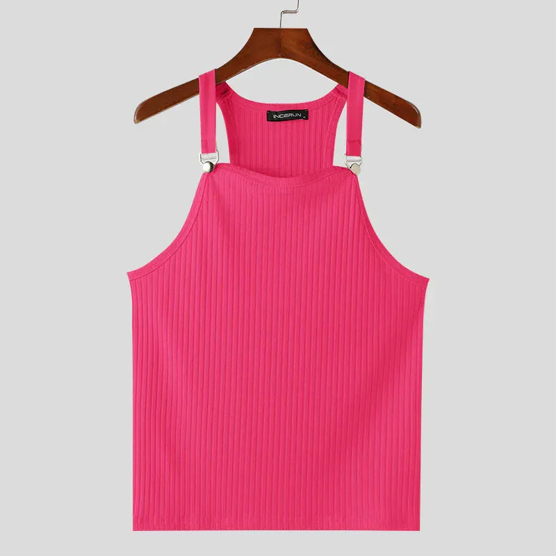 Pink / S Ribbed Tank Top Unisex Solid Color Knitted / Casual & Sport