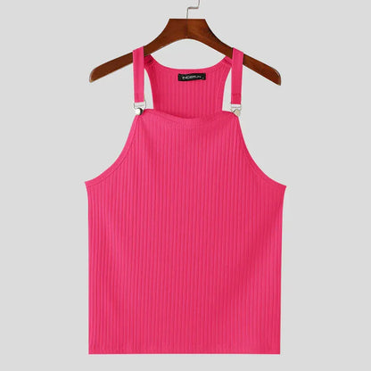 Pink / S Ribbed Tank Top Unisex Solid Color Knitted / Casual & Sport