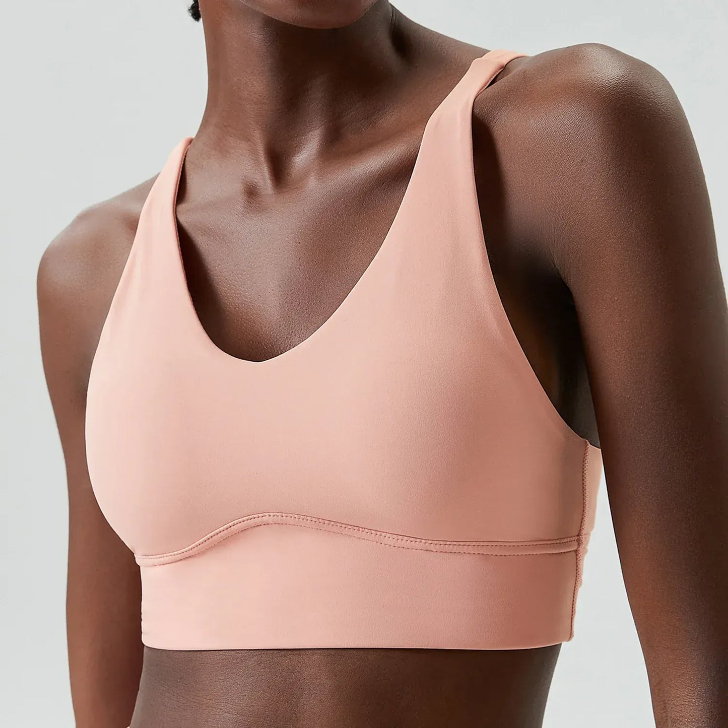 Pink / S Women's Buttery Soft V-Neckline Sports Bra / Gym Bra High Impact (Victorious TechWeave)
